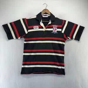 Vintage Maxmore Rugby Shirt Mens 44 Fits Medium Black red Bud Light Susse Chalet
